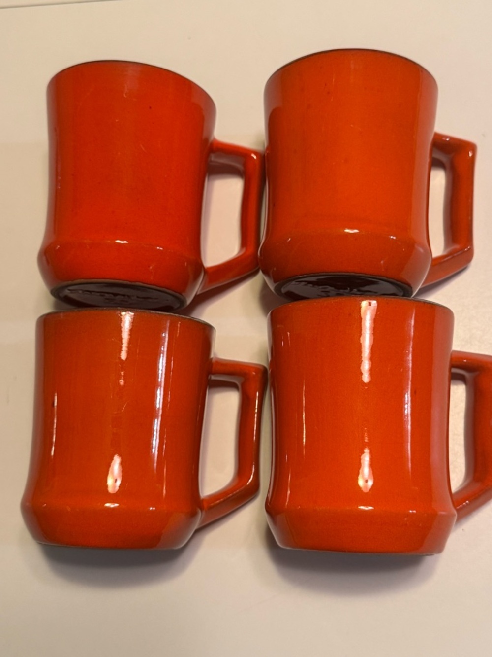 Vintage High End Western Bright Orange Ceramic Coffee Mugs Set of 4 MINTY